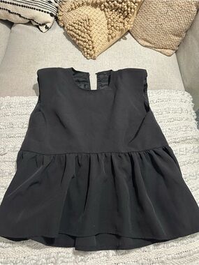 H&M Black Peplum Tank Top with Shoulder Pads